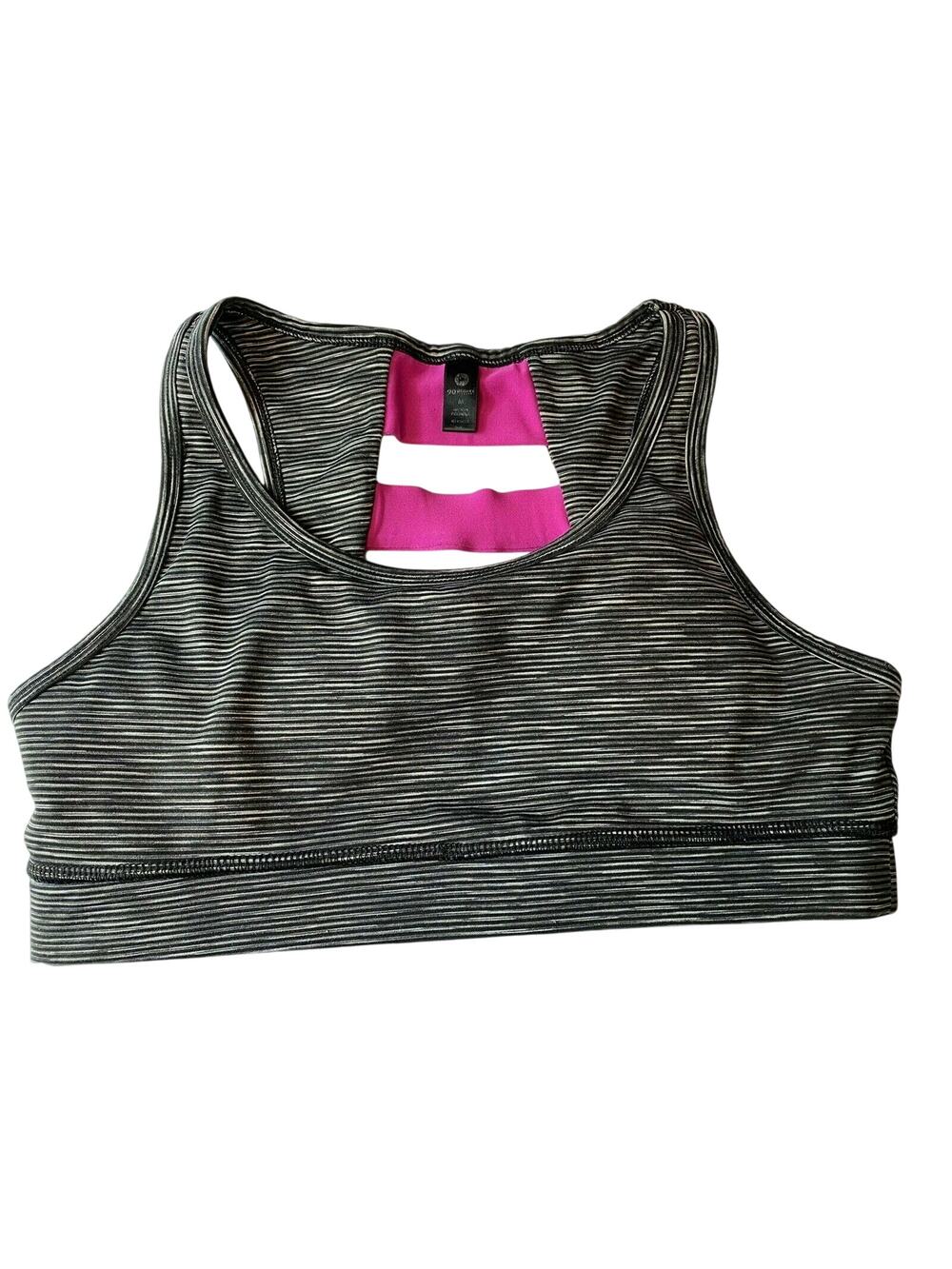 90 Degree By Reflex Black/Gray/Purple Combo Sports Bra Medium Ladder Back